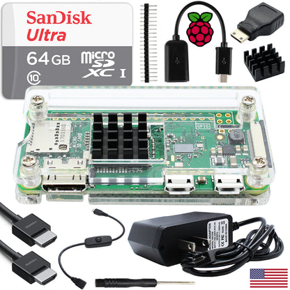 Essential Kit for Raspberry Pi Zero 2 W | 128GB Ultra Preloaded Card | Protective Case | Power Supply | On/Off Switch Cable | 20Pin GPIO Header | Heatsink | Compatible with Pi Zero 2 W, 1.3, W