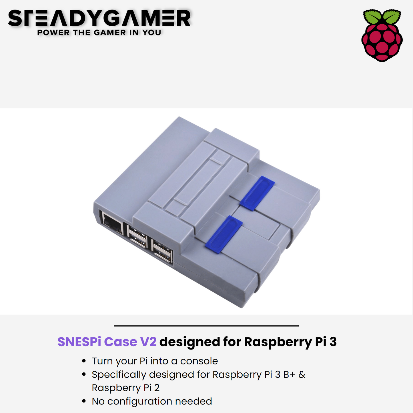 SNES Pi v2 Case for Raspberry Pi 3B+, 3B and 2B with Fan, and Heatsink (Version 2)