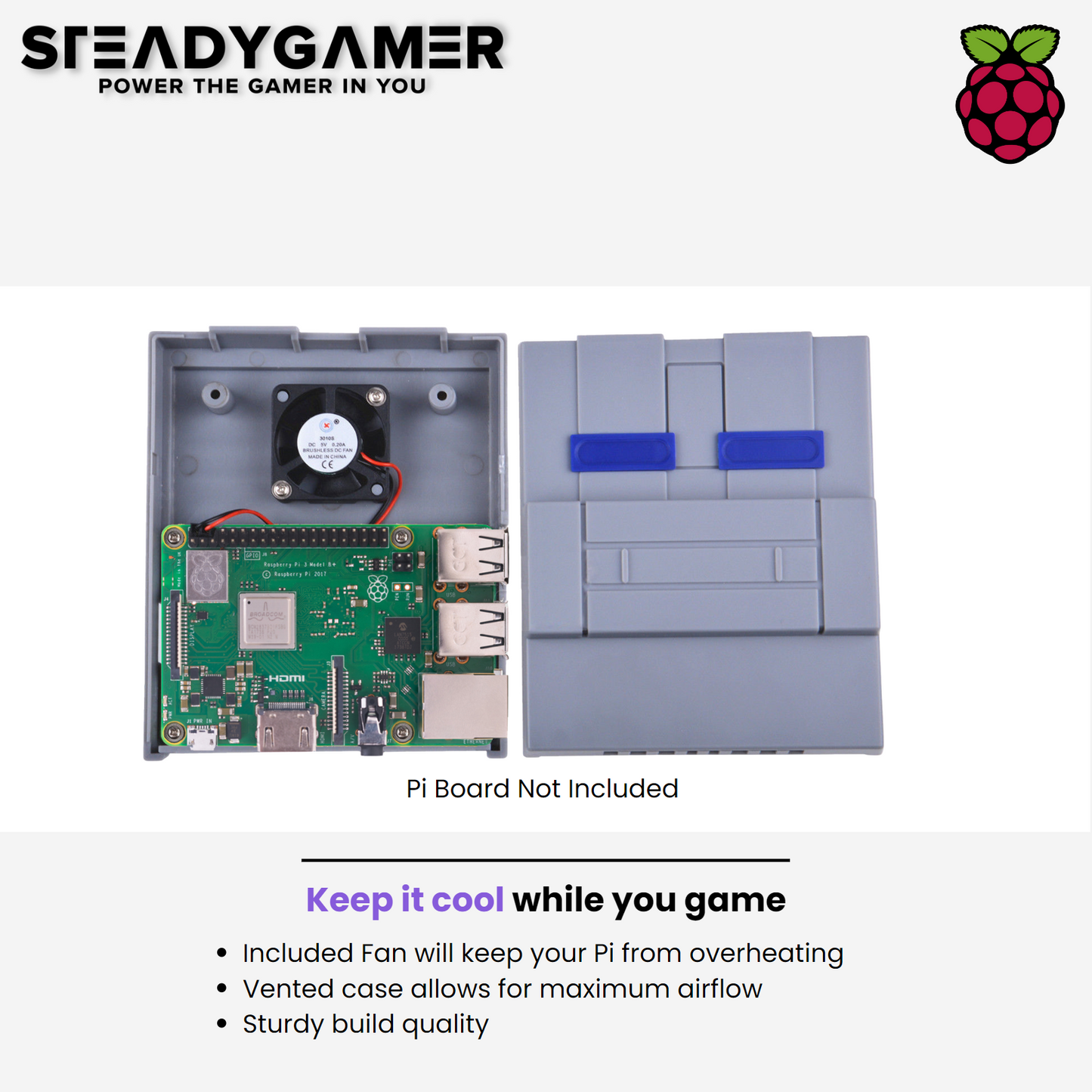 SNES Pi v2 Case for Raspberry Pi 3B+, 3B and 2B with Fan, and Heatsink (Version 2)